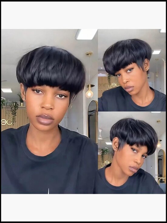 Pixie Cut Wig Human Hair Short Layered Straight Glueless Daily Wear Chic main image 4